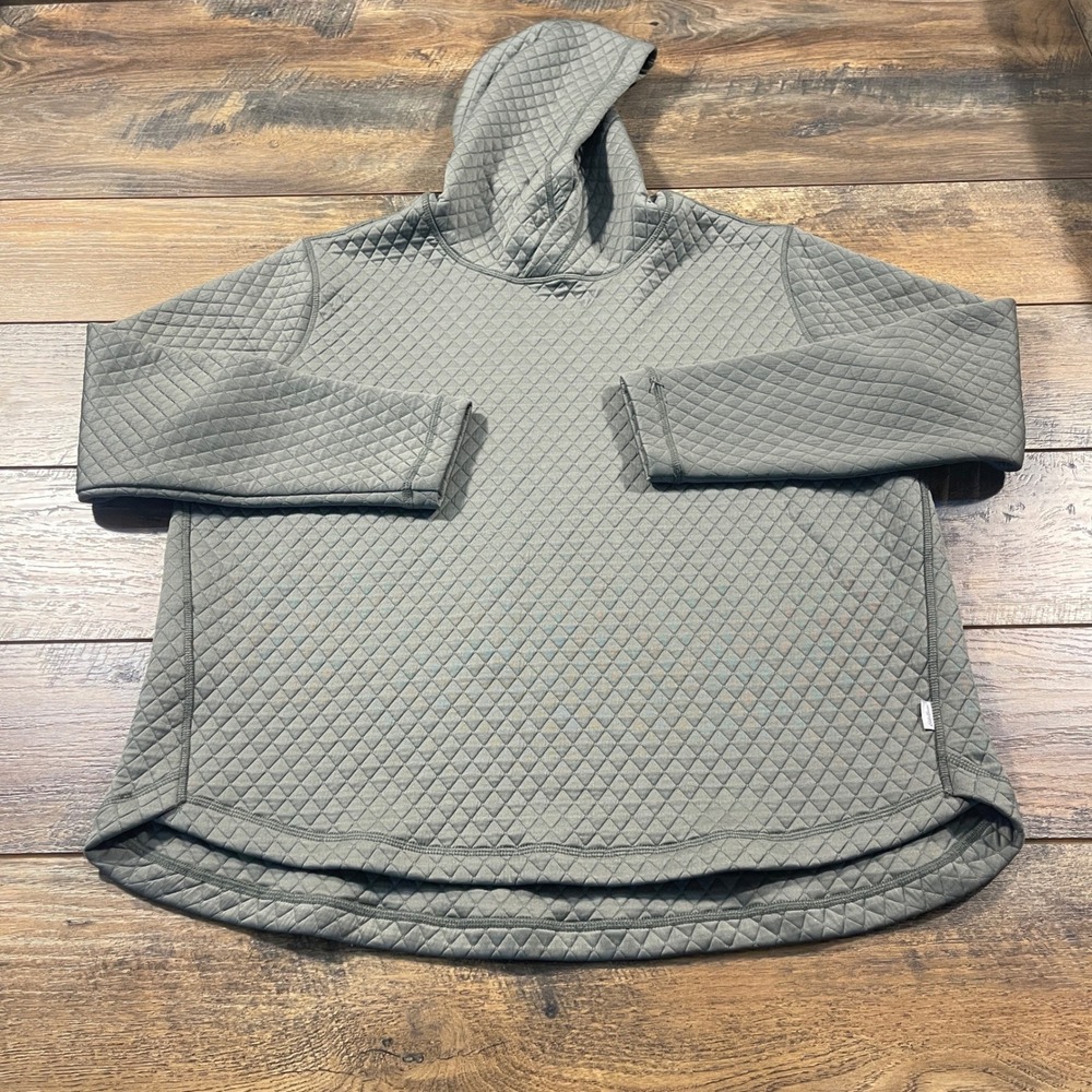 Eddie Bauer Womens XL Green Quilted Pullover Hoodie Sweatshirt Diamond Texture